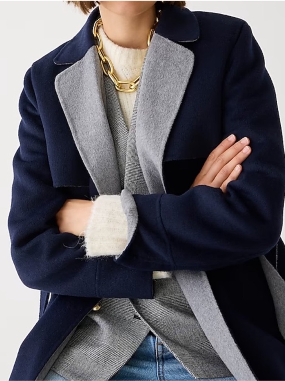 J. Crew Harriet Double Faced Wool Hooded Trench Navy Gray - Picture 3 of 14